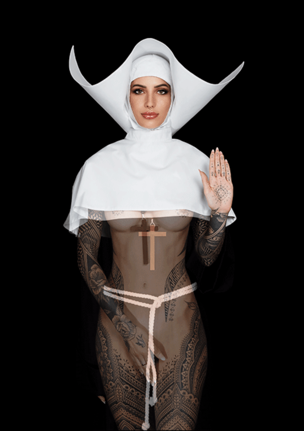 V-Cornette blum voile & hand color